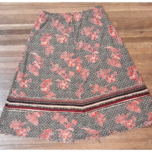 Womens XL Boho Cottagecore Gypsy Floral Lightweight Lined Stretch Midi Skirt - Picture 1 of 7